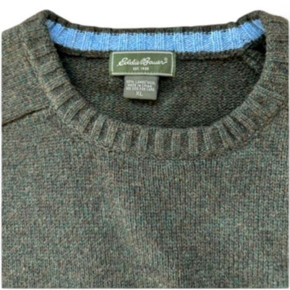 Vintage Eddie Bauer Green and White Lambswool Crewneck Sweater XL - Picture 4 of 4